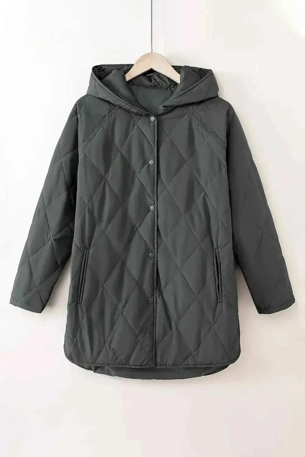 Snap Down Long Sleeve Quilted Winter Coat