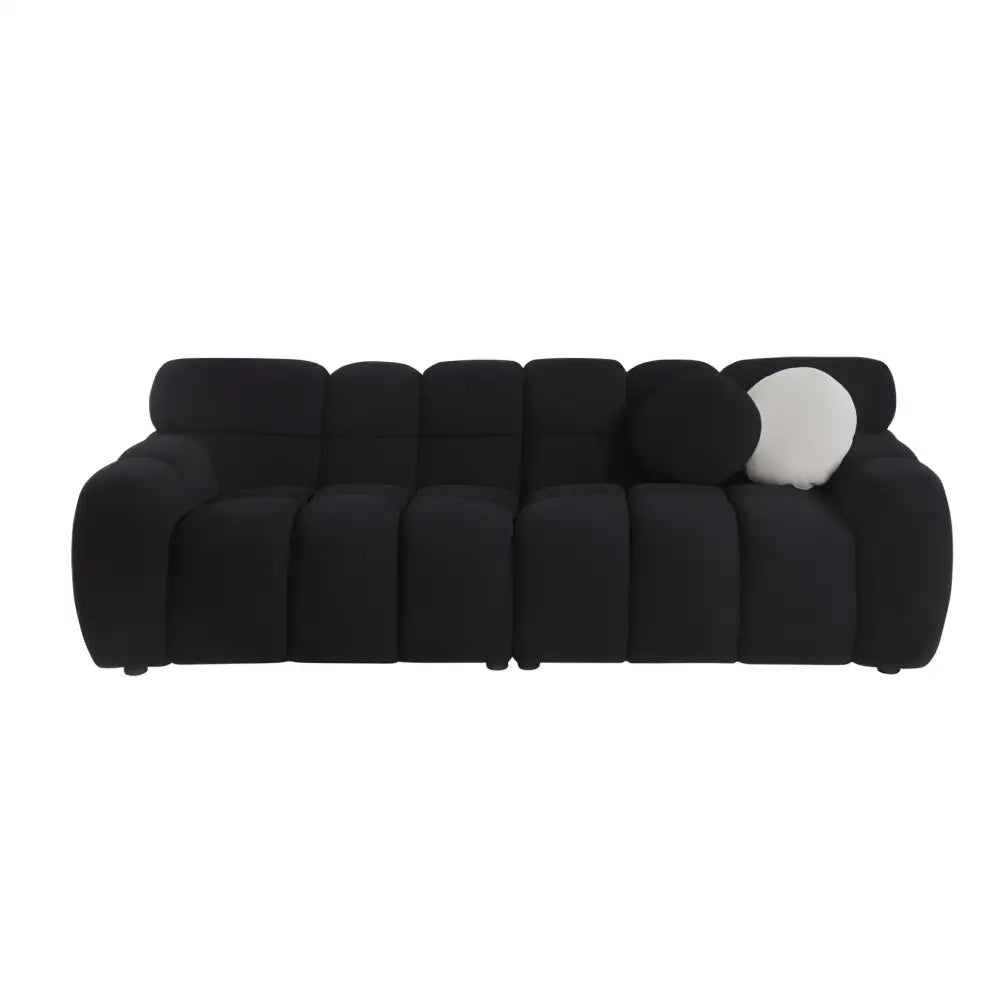 Elegant black boucle sofa for timeless designer living spaces $999 furniture product product information product