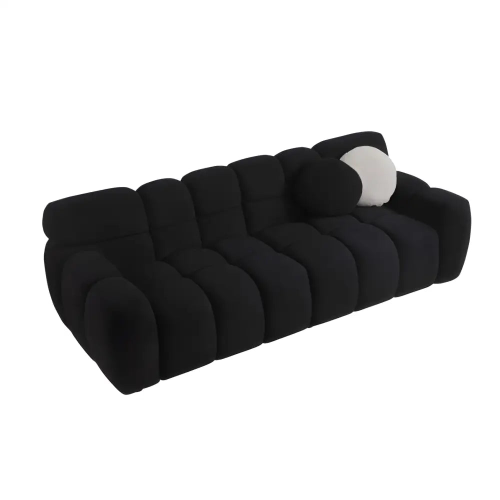 Elegant black boucle sofa for timeless designer living spaces $999 furniture product product information product