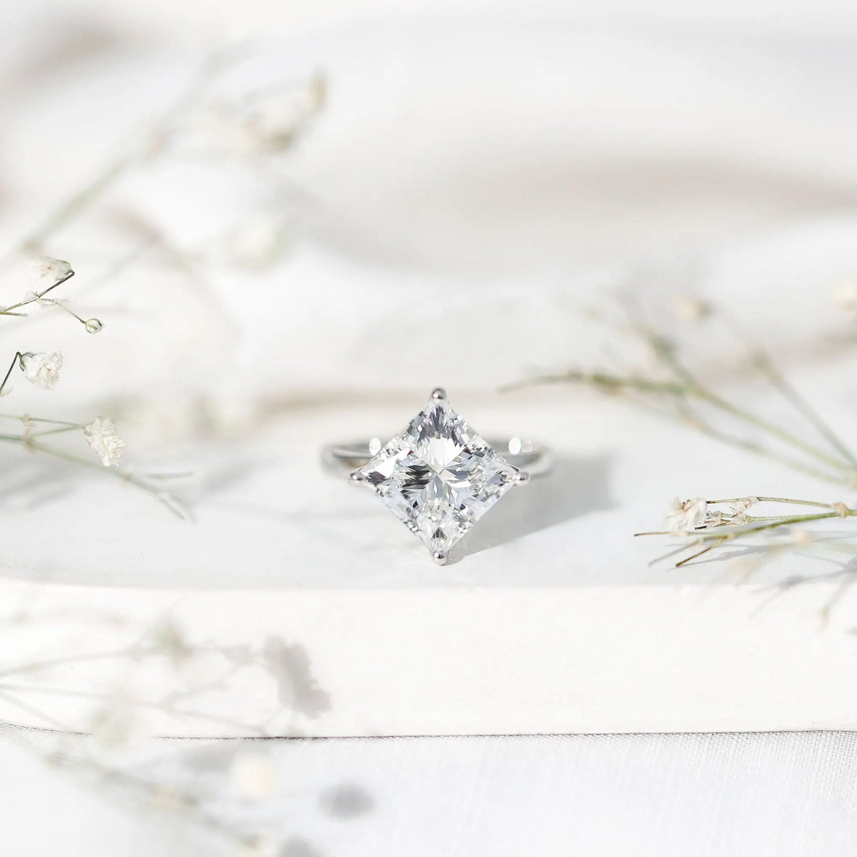 Solitaire 5 Carat Princess Cut Lab Grown Diamond Huge Engagement Ring with IGI Certificate