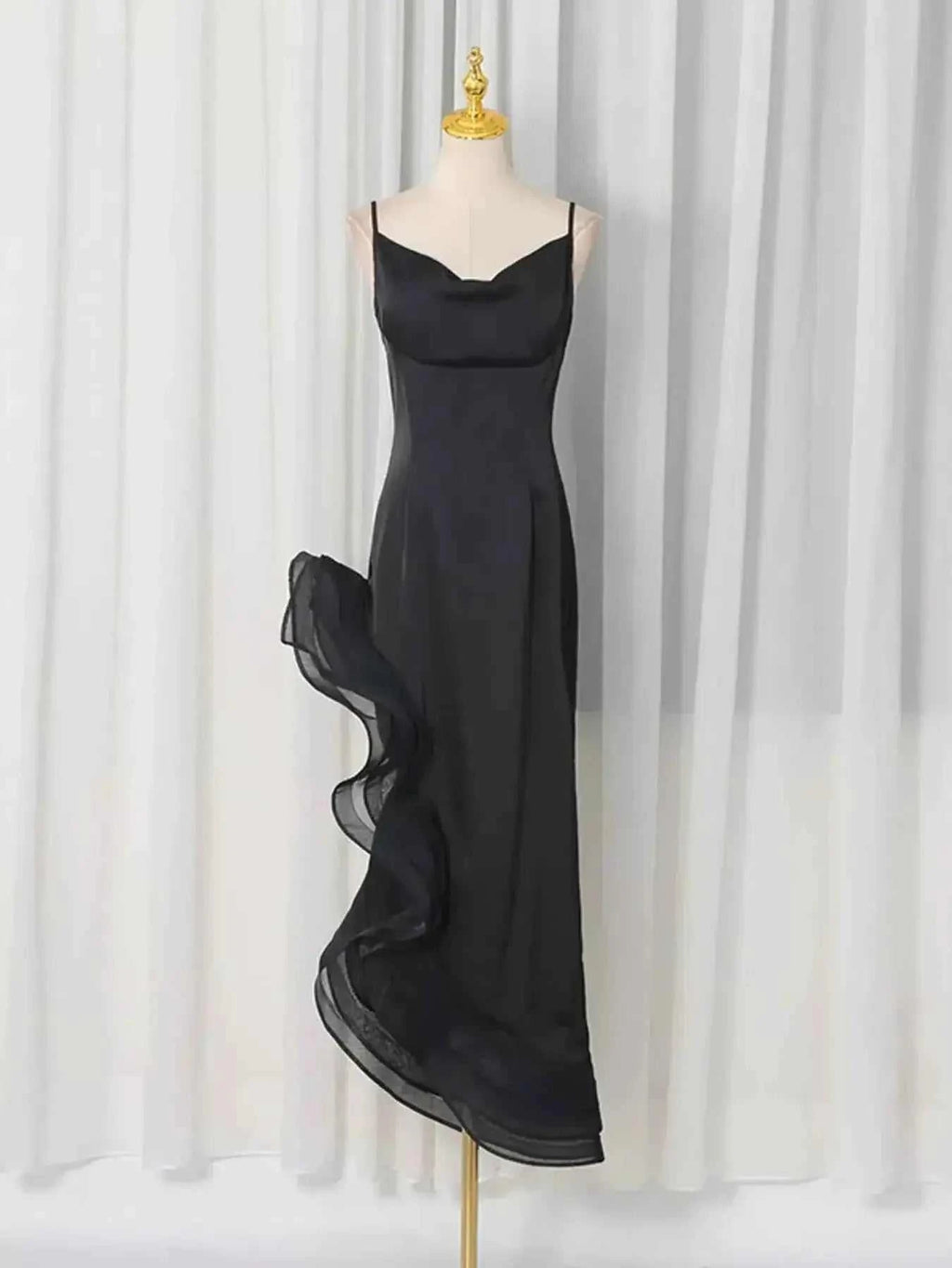 Spaghetti Strap Ruffle Slit Maxi Dress