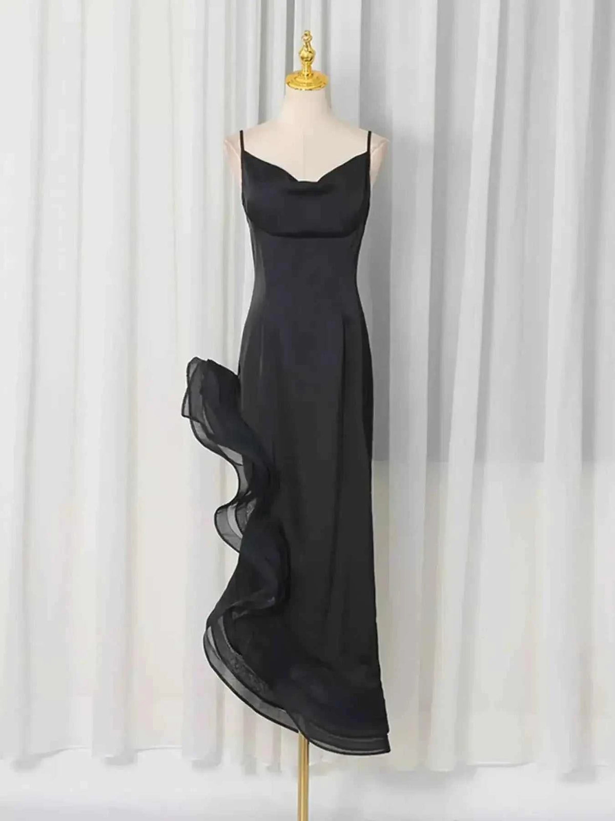 Spaghetti Strap Ruffle Slit Maxi Dress