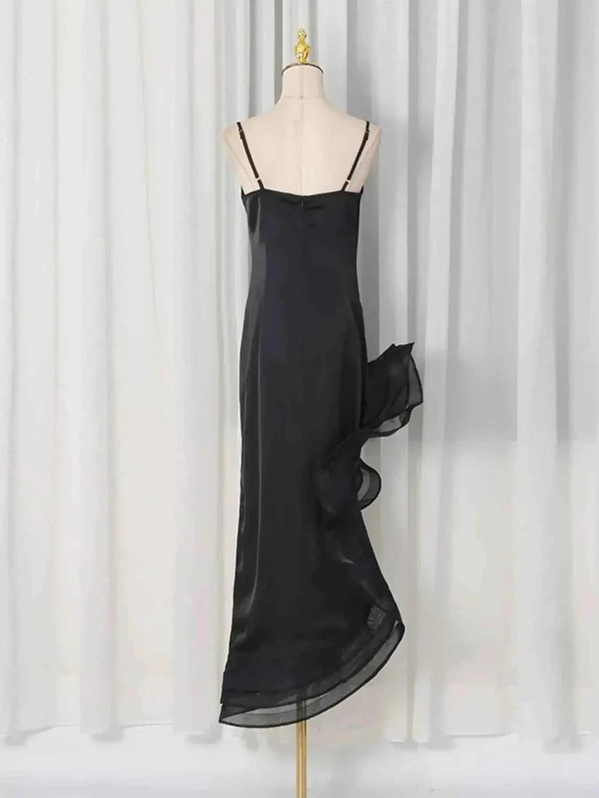 Spaghetti Strap Ruffle Slit Maxi Dress