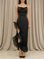 Spaghetti Strap Ruffle Slit Maxi Dress
