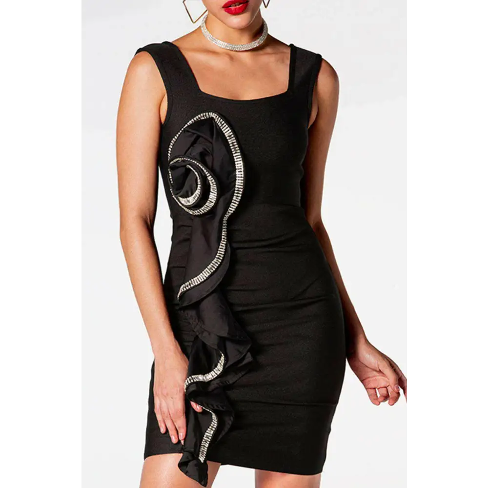 Elevate your wardrobe with the square neck ruffled mini dress in luxury fashion $111 pattern solid classy basic style