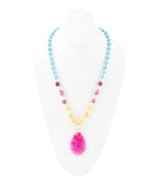 St. Augustine Pink Agate Golden Pendant Necklace - Maven Couture IncNecklaces