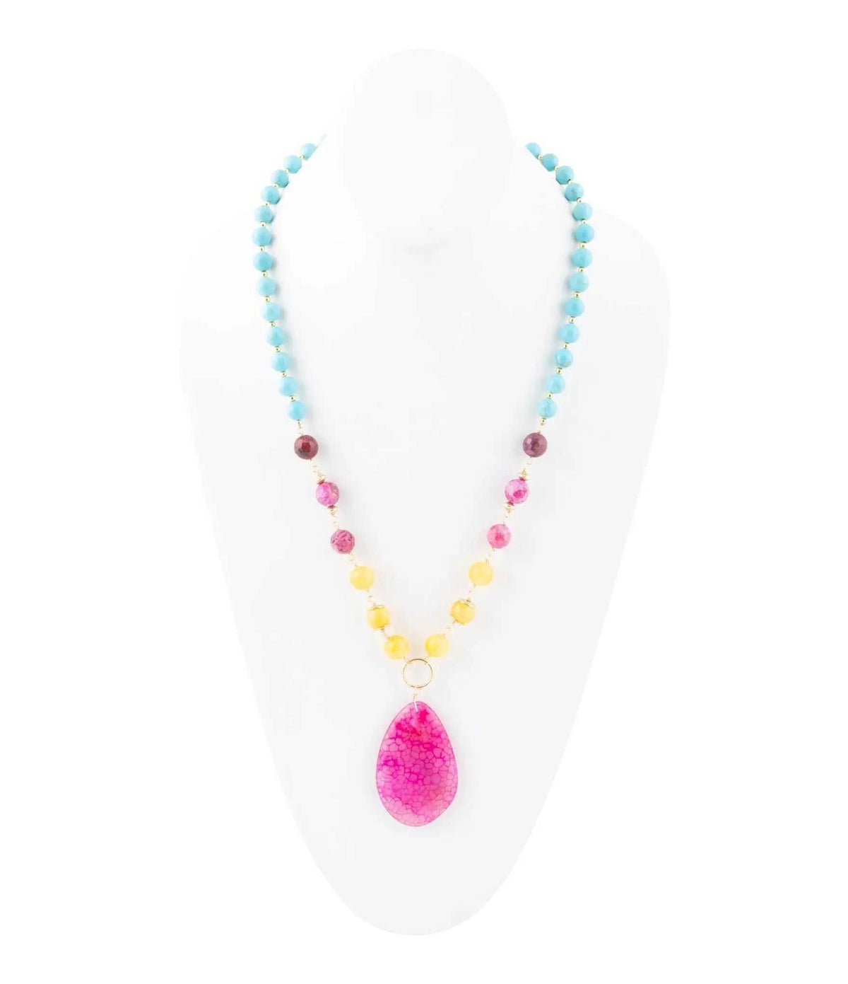 St. Augustine Pink Agate Golden Pendant Necklace - Maven Couture IncNecklaces