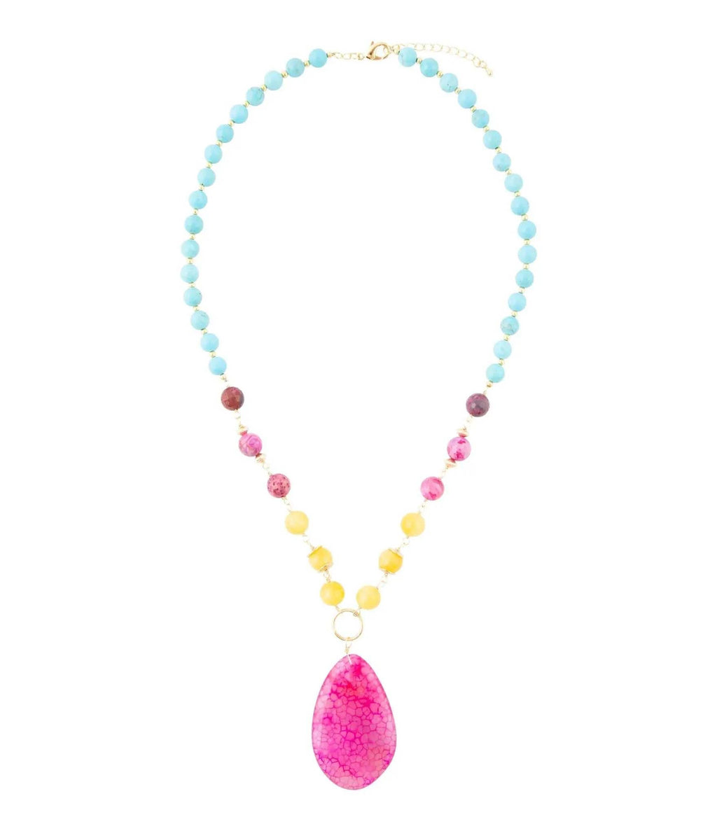 St. Augustine Pink Agate Golden Pendant Necklace - Maven Couture IncNecklaces