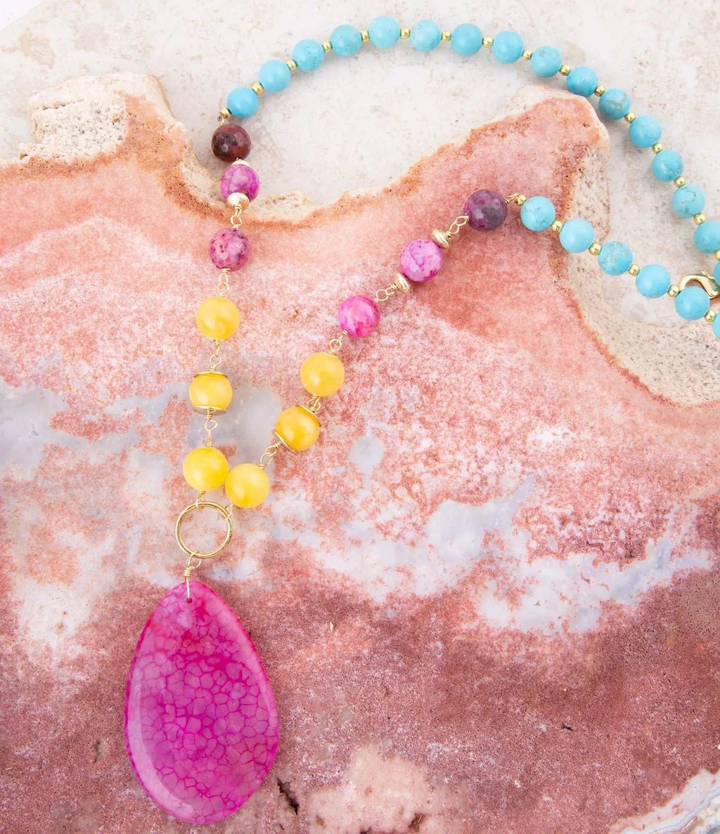 St. Augustine Pink Agate Golden Pendant Necklace - Maven Couture IncNecklaces