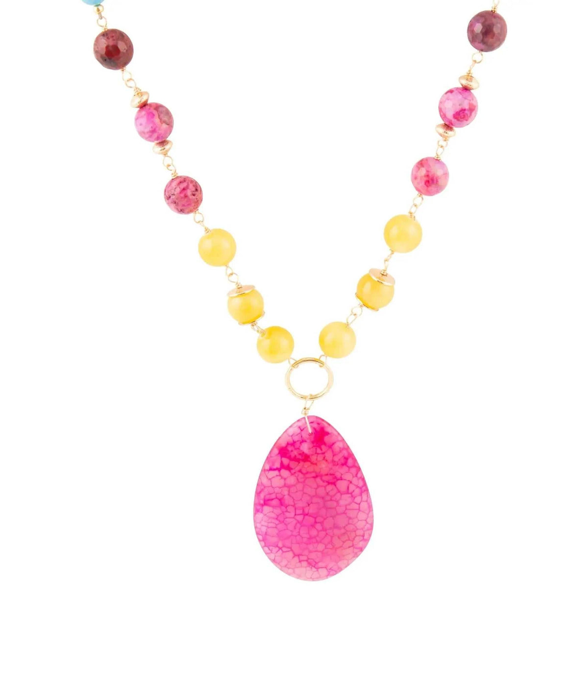 St. Augustine Pink Agate Golden Pendant Necklace - Maven Couture IncNecklaces