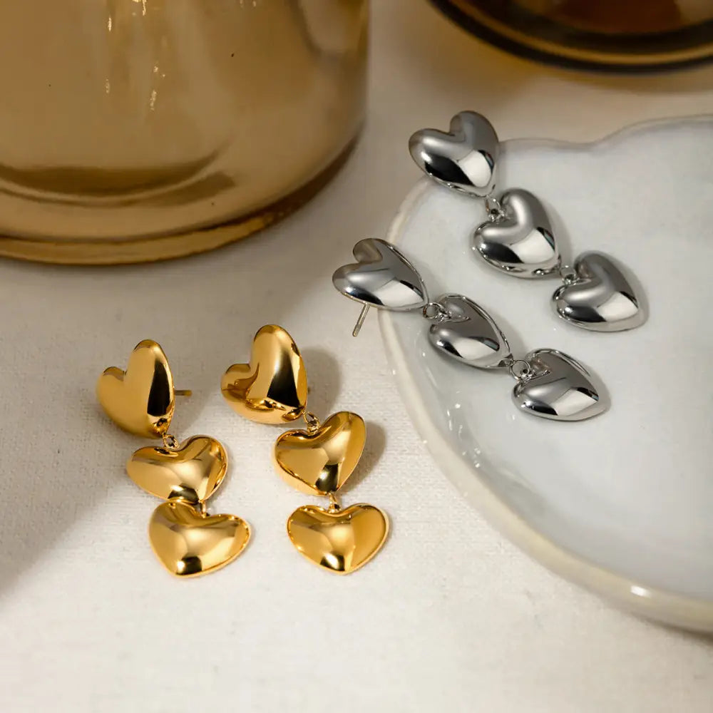 Elevate your style with exquisite stainless steel heart earrings $11.99 1-pair 18k gold-plated, stainless steel care