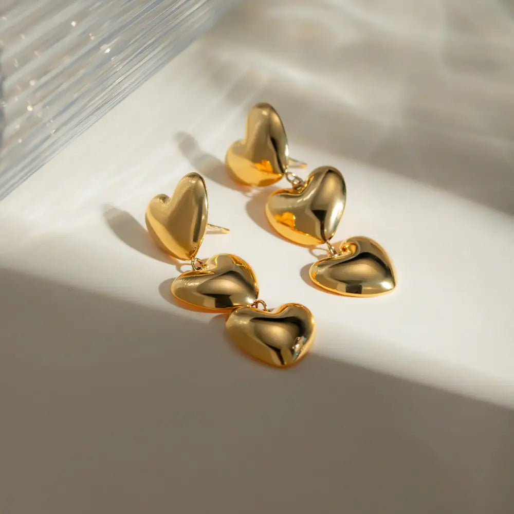 Elevate your style with exquisite stainless steel heart earrings $11.99 1-pair 18k gold-plated, stainless steel care