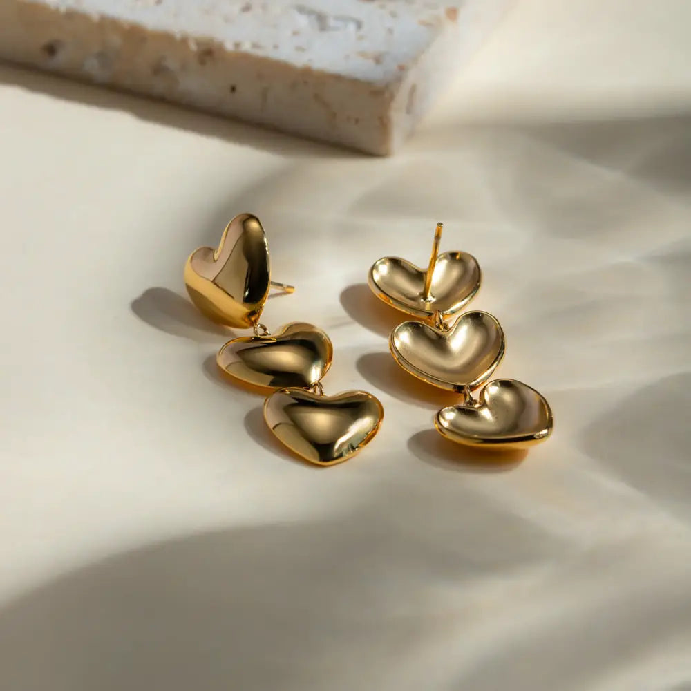 Elevate your style with exquisite stainless steel heart earrings $11.99 1-pair 18k gold-plated, stainless steel care