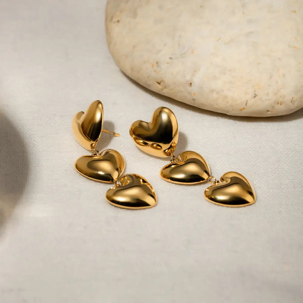 Elevate your style with exquisite stainless steel heart earrings $11.99 1-pair 18k gold-plated, stainless steel care