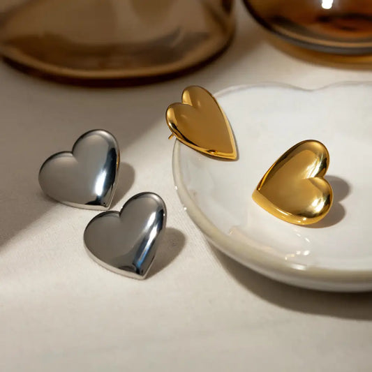 Stainless steel heart stud earrings for exclusive jewelry and accessories $9.99 1-pair 18k gold-plated, stainless steel