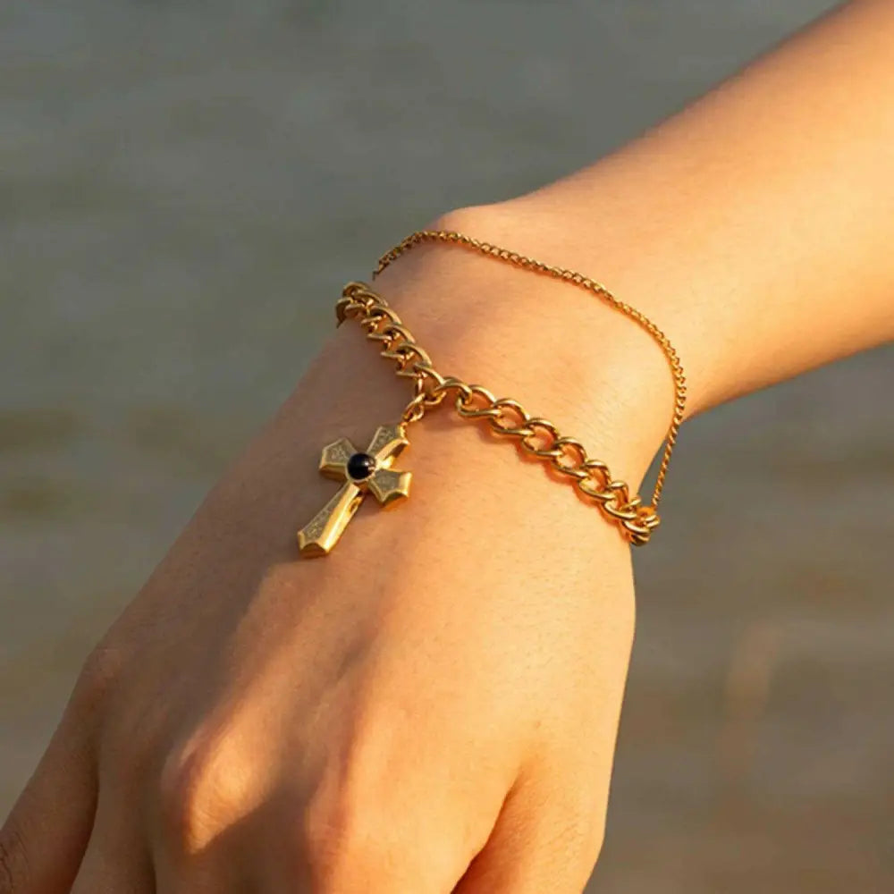 Exquisite 18k gold-plated cross pendant bracelet for luxury fashion $9 1-piece crafted with exquisite 18k gold-plated