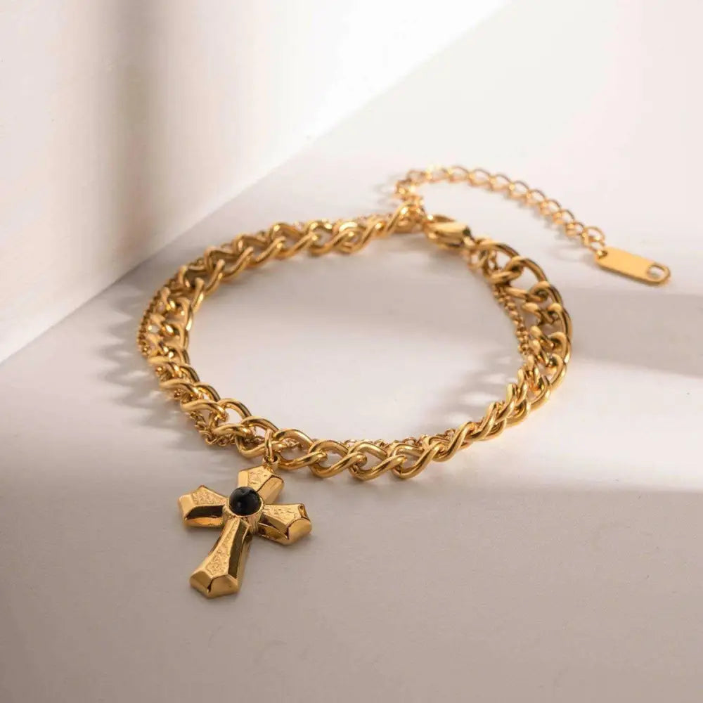 Exquisite 18k gold-plated cross pendant bracelet for luxury fashion $9 1-piece crafted with exquisite 18k gold-plated