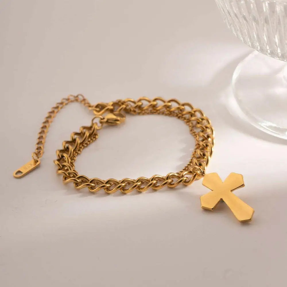 Exquisite 18k gold-plated cross pendant bracelet for luxury fashion $9 1-piece crafted with exquisite 18k gold-plated