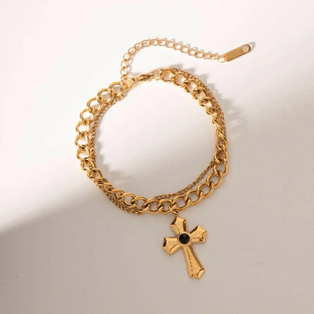 Exquisite 18k gold-plated cross pendant bracelet for luxury fashion $9 1-piece crafted with exquisite 18k gold-plated