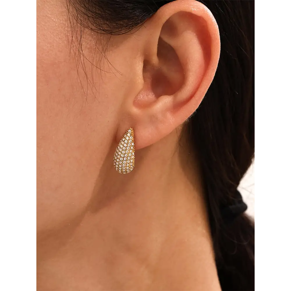 Stainless steel inlaid zircon teardrop earrings $16.99 1-pair 18k gold-plated, stainless steel, zircon care avoid