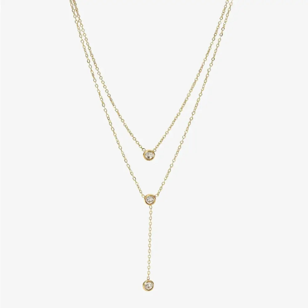 Elevate your style with the luxe zircon double-layered necklace $19.99 1-piece crafted from luxurious 18k gold-plated