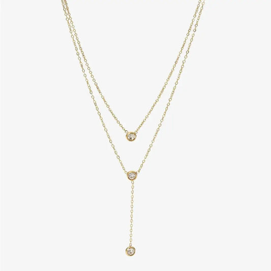 Elevate your style with the luxe zircon double-layered necklace $19.99 1-piece crafted from luxurious 18k gold-plated