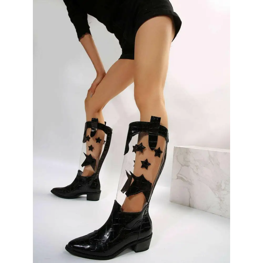 Star point toe block heel boots elevate your luxury fashion for women $81.40 box not included, ensuring an eco-friendly