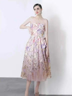 Strapless Floral Applique Midi Dress