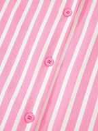 Pink and white stripe buttoned front top with round pink buttons in polyester fabric