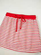 Stripe Collared V Neck Drop Shoulder Pullover and Skort 2pcs Outfit