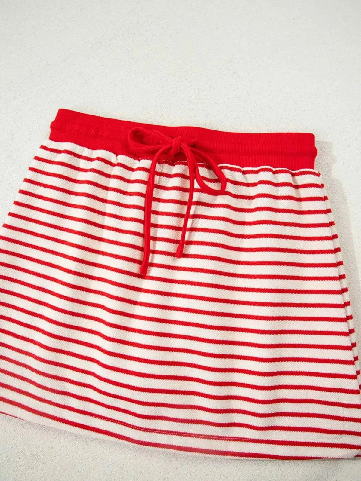 Stripe Collared V Neck Drop Shoulder Pullover and Skort 2pcs Outfit
