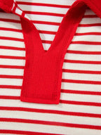 Stripe Collared V Neck Drop Shoulder Pullover and Skort 2pcs Outfit