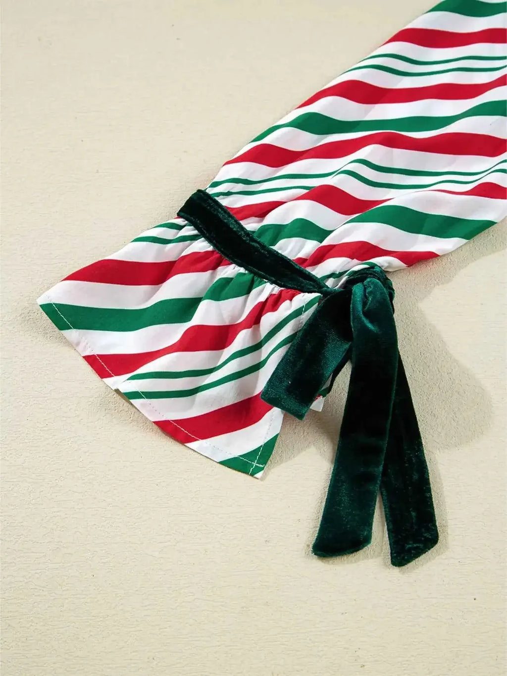 Stripe Contrast Velvet Ribbon Knot Christmas 2pcs Pajama Set