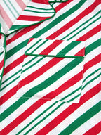 Stripe Contrast Velvet Ribbon Knot Christmas 2pcs Pajama Set