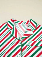 Stripe Contrast Velvet Ribbon Knot Christmas 2pcs Pajama Set