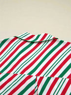 Stripe Contrast Velvet Ribbon Knot Christmas 2pcs Pajama Set