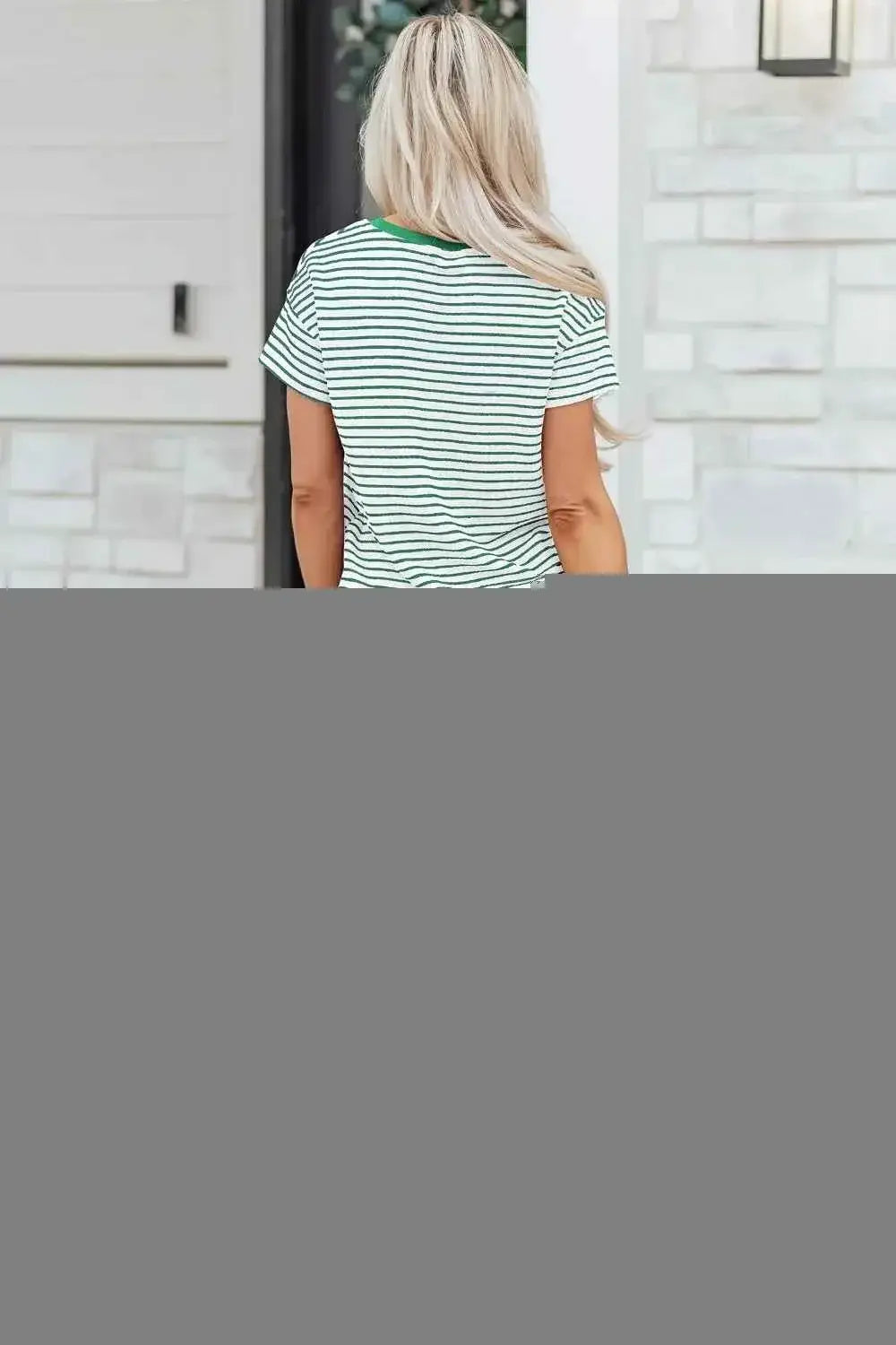 Stripe Crew Neck Tee Drawstring Waist Cropped Pants Set