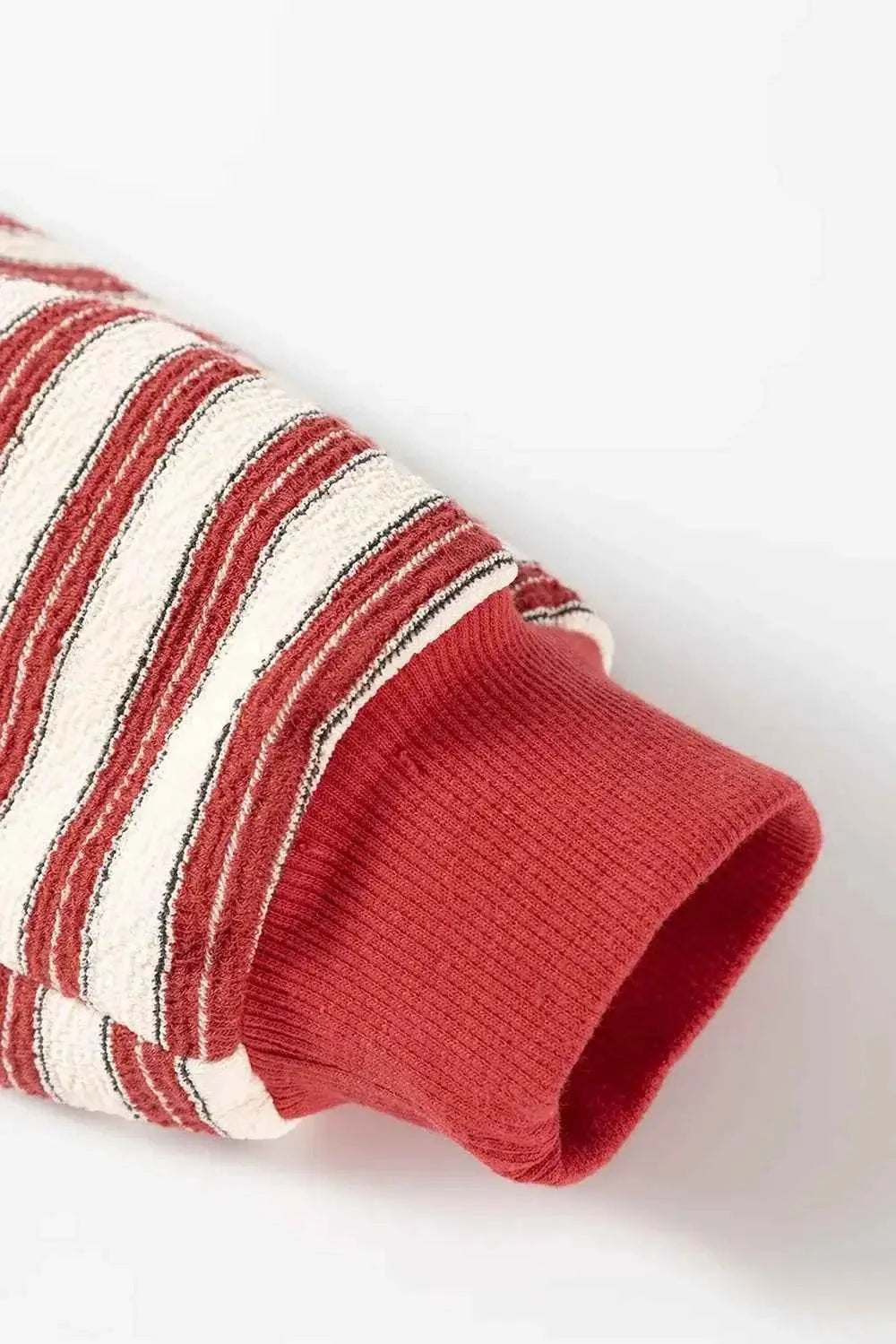 Stripe Johnny Collar Drop Shoulder Sweatshirt