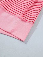 Stripe Ribbed Patchwork Mock Neck Baggy Pullover Matching Shorts Set