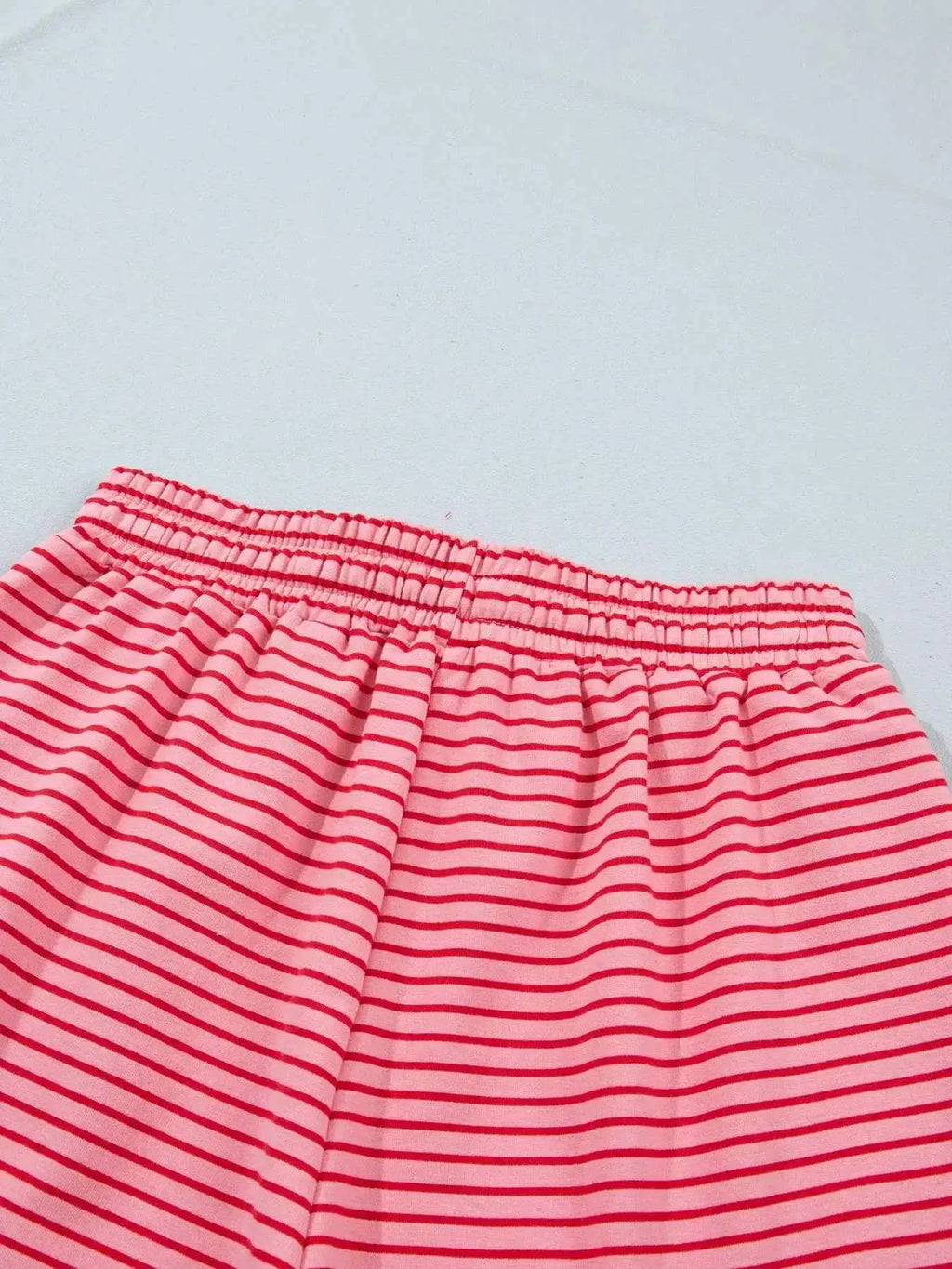 Stripe Ribbed Patchwork Mock Neck Baggy Pullover Matching Shorts Set