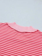 Stripe Ribbed Patchwork Mock Neck Baggy Pullover Matching Shorts Set
