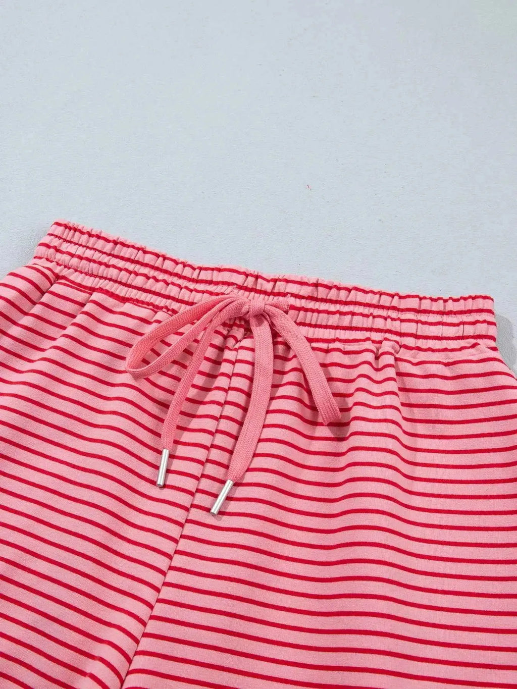 Stripe Ribbed Patchwork Mock Neck Baggy Pullover Matching Shorts Set