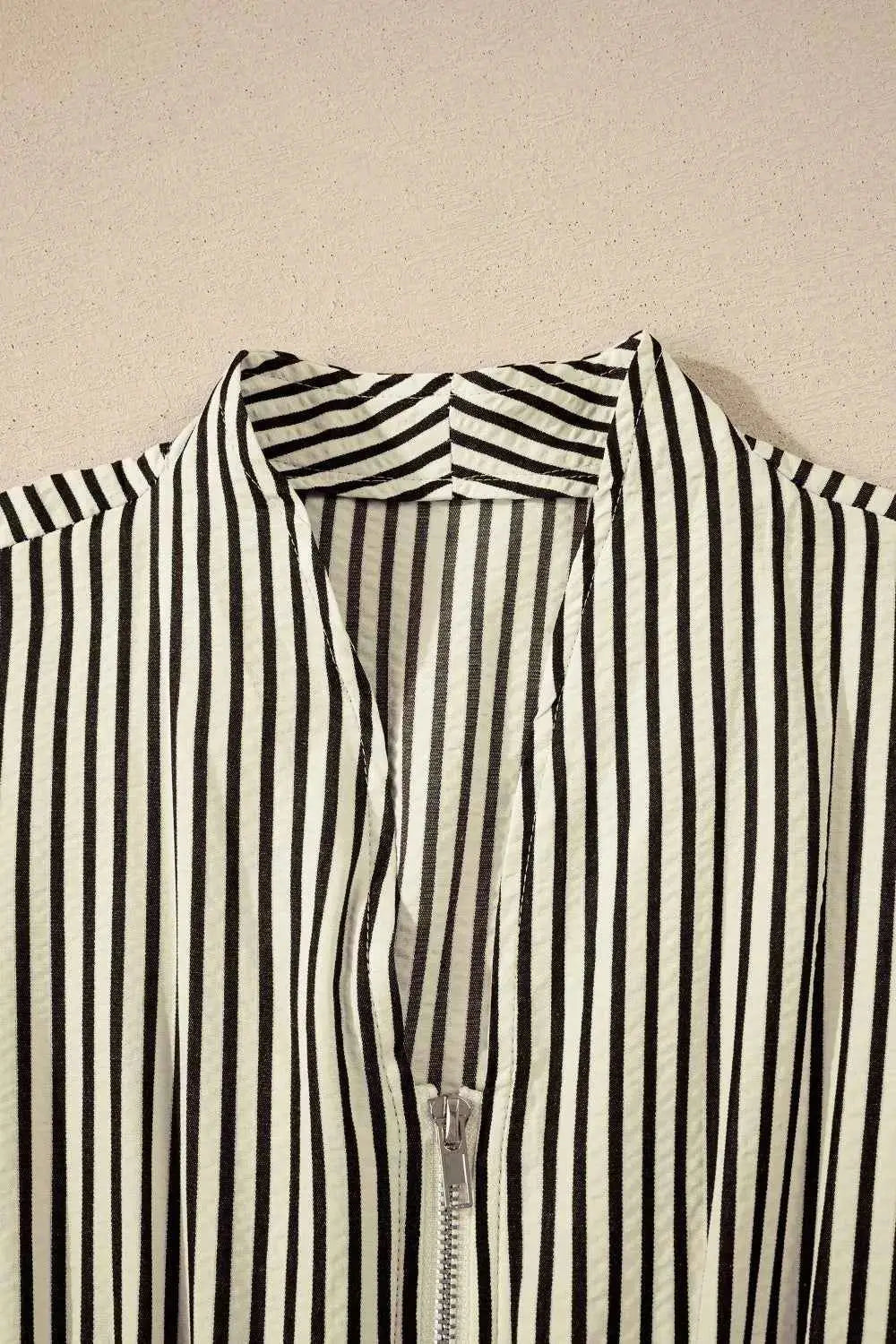 Stripe V Neck Zip Front Cinched High Waist Midi Dress