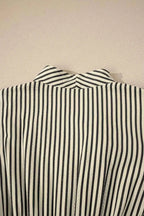 Stripe V Neck Zip Front Cinched High Waist Midi Dress