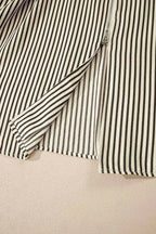 Stripe V Neck Zip Front Cinched High Waist Midi Dress