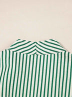 Stripe V Neck green and white striped cotton blend fabric with a V shaped seam detail