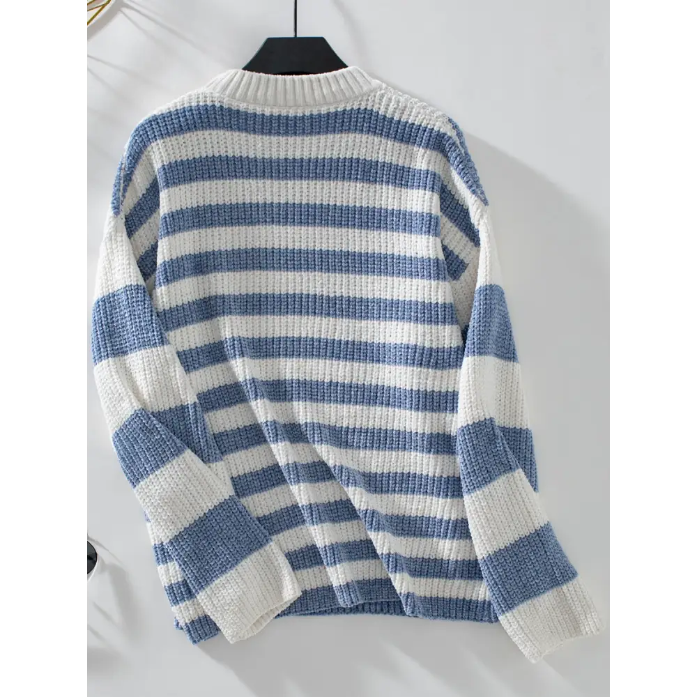 Redefine elegance with striped round neck long sleeve sweater $25.99 this garment exemplifies a basic yet sophisticated