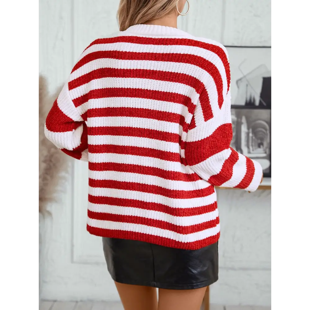 Redefine elegance with striped round neck long sleeve sweater $25.99 this garment exemplifies a basic yet sophisticated