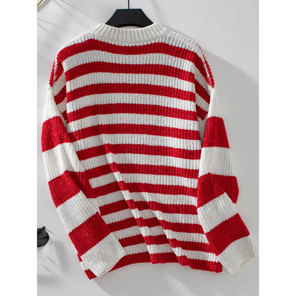 Redefine elegance with striped round neck long sleeve sweater $25.99 this garment exemplifies a basic yet sophisticated