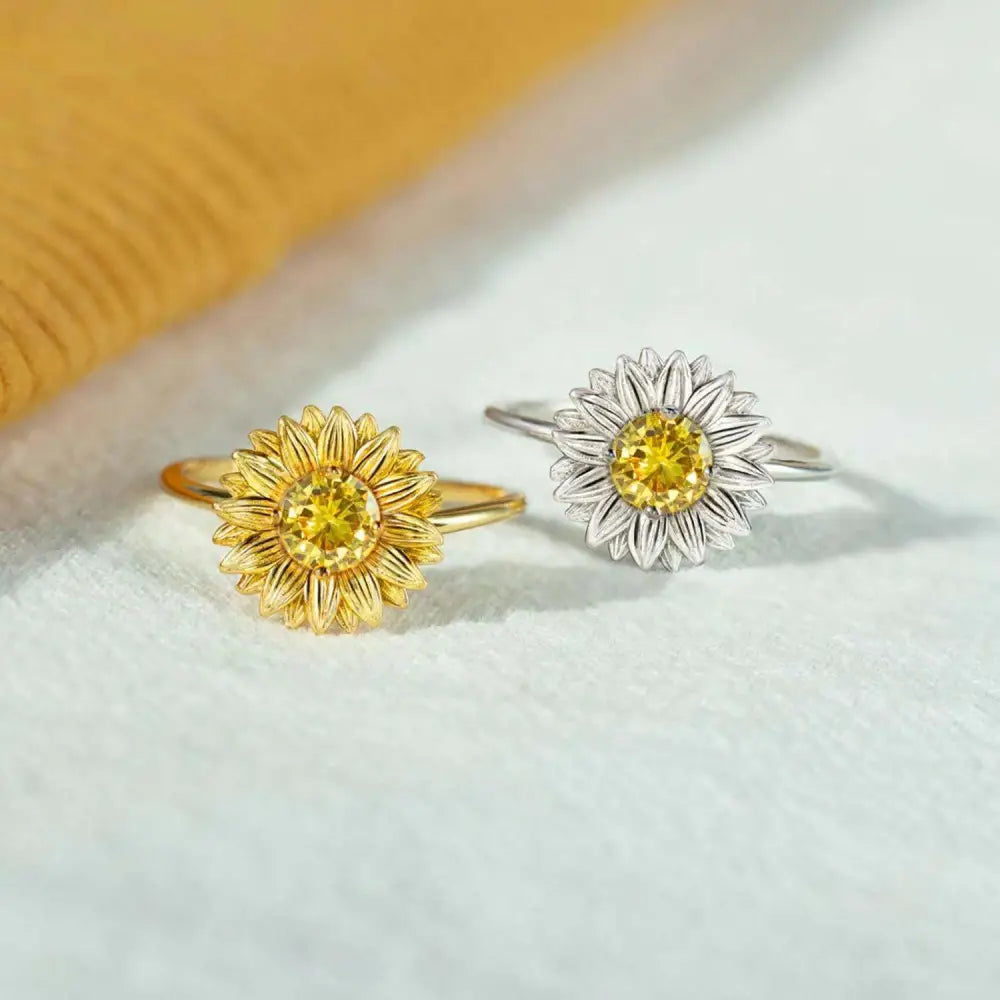 Elegant sunflower zircon ring in 925 sterling silver for luxury fashion $18 crafted from luxurious 18k gold-plated